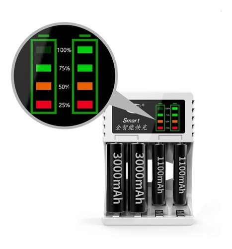 Cargador Inteligente Usb De Pilas Aa/aaa Indicador De Carga