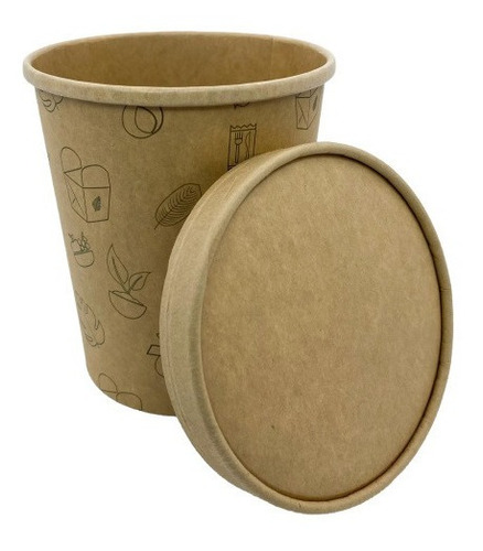 Pote Kraft Pla Compostable 480 Ml + Tapa 85 Unidades