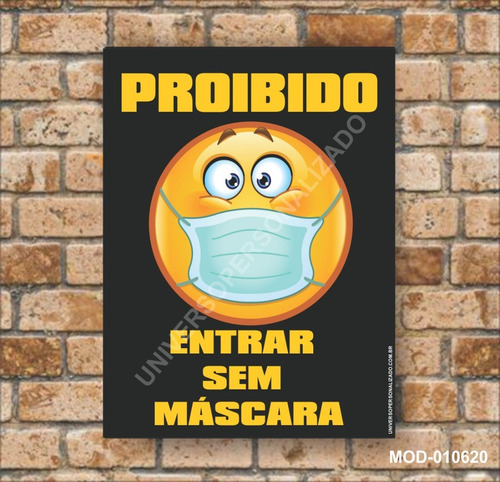 Imagem 4 de 7 de 2 Placas Proibido Entrar Sem Máscara Emoji 15cmx20cm Vinil