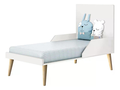 Minicuna Theo con patas de madera natural, muebles Reller, color blanco/mate