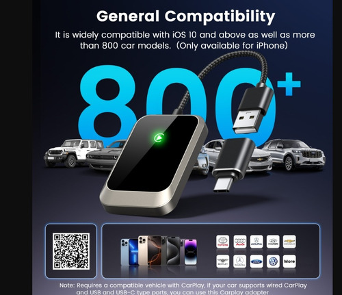 Carplay Conector Usb-a Usb-c iPhone Ios 10+ Autos De 2016+