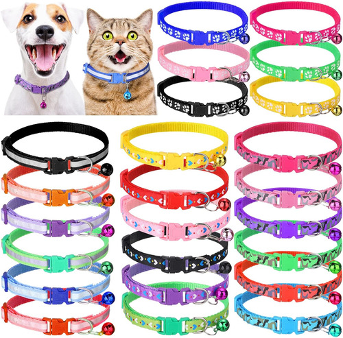 Conjunto De 24 Collares Gatos Cascabeles Ajustables, Co...