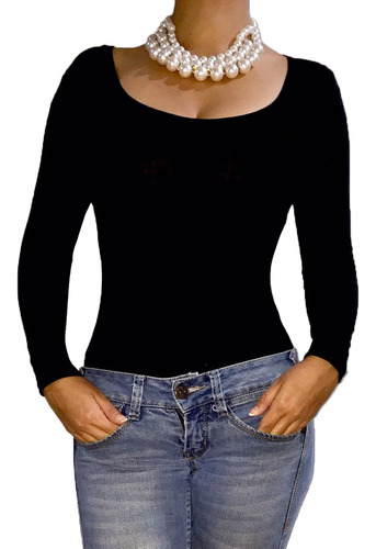 Blusa Body Escotado Licrado Mujer Escote Slim Moda Casual