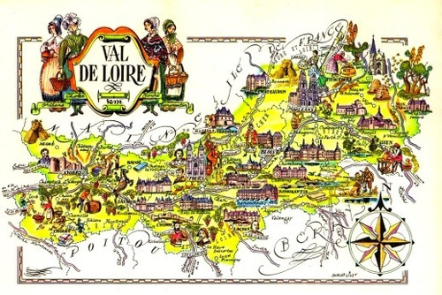 Mapa Del Valle Del Loira - Región Francia - Lámina 45x30 Cm.