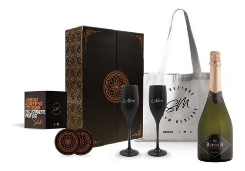 Box Champagne Baron B 750ml Regalo Copas Negras Exp