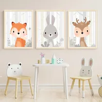 Comprar Set X3 Cuadros 30x40 Completos - Animalitos Bosque Gris Nene