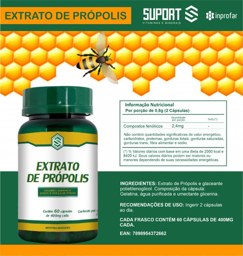 Imagem 2 de 3 de Própolis Extrato Suport 60 Caps