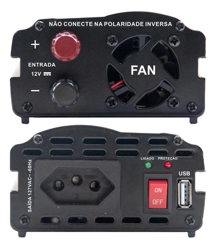 Inversor De Tensão 500w 12v/127v Onda Modificada Hayonik