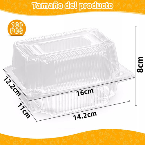 100 Cajas Para Comida Pastel Plastico Desechable Contenedor