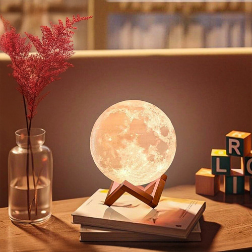 Luz Nocturna 3d Con Forma De Luna De 15 Cm Y Control Táctil
