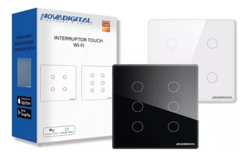 Interruptor 6 Botão Touch Wifi Inteligente Smart Alexa 4x4 Cor Branco 110V/220V