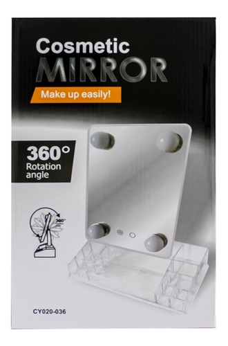 Espejo Con Luz Led Giratorio 360° Con Porta Cosméticos