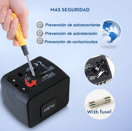 Adaptador De Viaje Internacional Todo En Uno Universal 3 Usb
