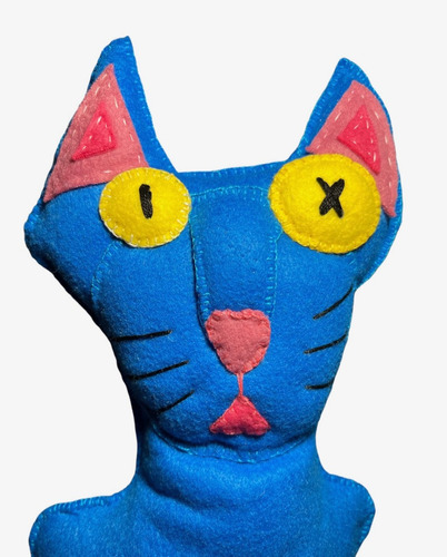 Gatito Azul, Art Toy, Muñeco Hecho A Mano, 29x13x7cm