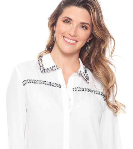 Blusa Wados Manga Larga Solida Con Aplicacion En Delantero