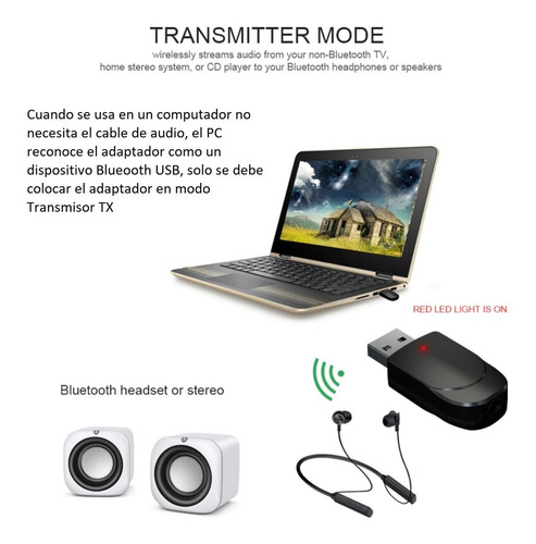 Imagen 9 de 10 de Transmisor Y Receptor Bluetooth Usb 5.0 Para Pc Tv Parlantes