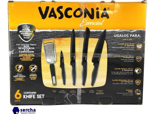 Vasconia Esencial 4 Cuchillos Chef, Tabla Y Rallador De Ques