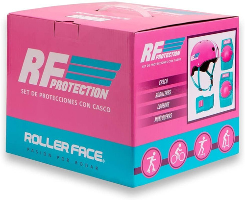 Set De Protección Y Casco Rollerface Rosa/azul
