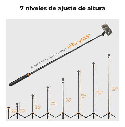 Trípode K&f De 63'' Magnético Para Smartphones Y Palo Selfie