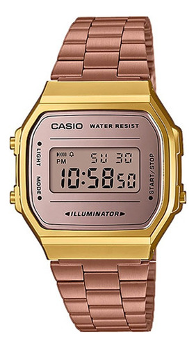 Reloj Casio A168wecm-5ef Collection Color de la correa Marrón Color del bisel Dorado Color del fondo Espejeado violeta