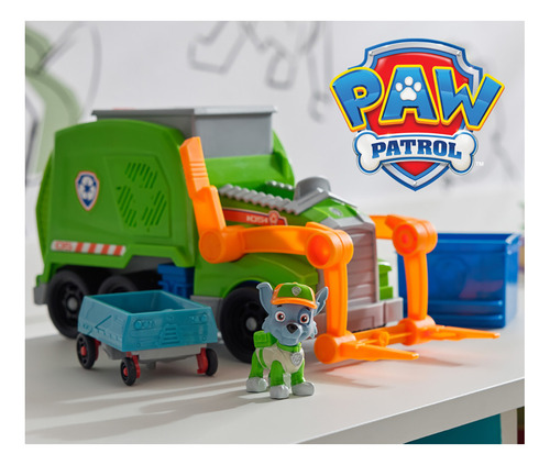Paw Patrol: Crush N Roll Recycling Truck Con Figura De Acción De Rocky Y Vehículo De Basura Compactada Transformable, Juguetes Para Niños Y Niñas A Partir De 3 Años