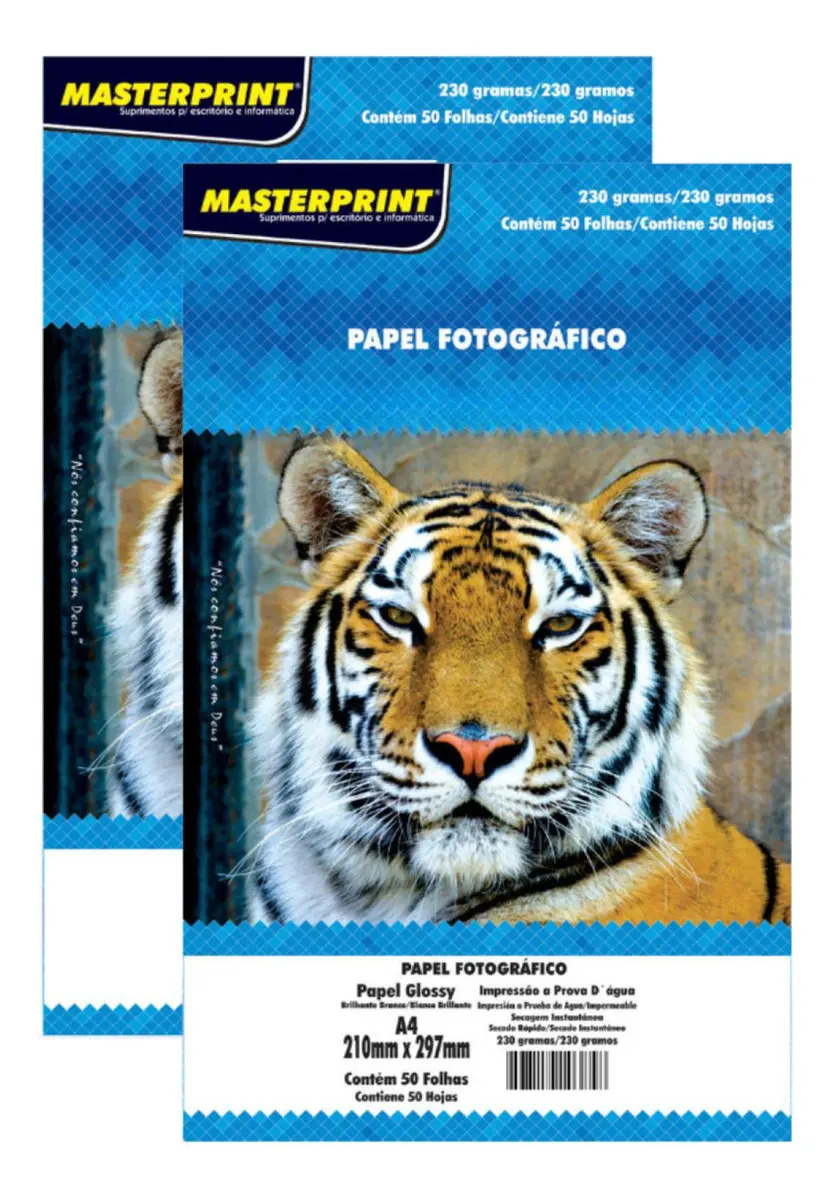 200 Folhas Papel Fotografico 230g Glossy A4 Masterprint Branco