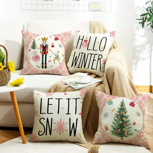 Funda De Cojín Navideño, 4 Unidades, Diseño Navideño, Decora