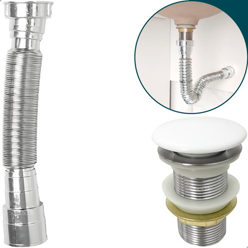 Sifao De Pia Banheiro E Valvula Ceramica 40mm Kit Escoamento Ralo De Pia Click Inteligente 1 1/4 Lavatório E Sifão Cromado Universal De Plástico Dona D.cor