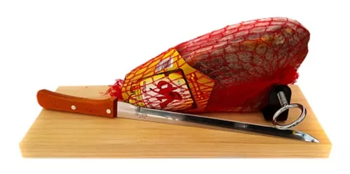 Pack Jamón Serrano Baby con cuchillo y soporte de madera - Queso Jamón