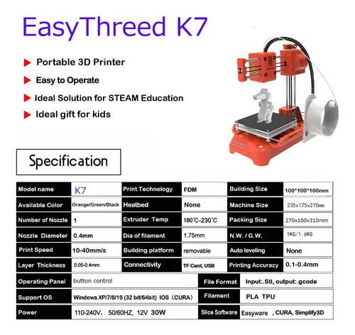 Mini Impresora 3d De Escritorio K7 Educación Estudiantil
