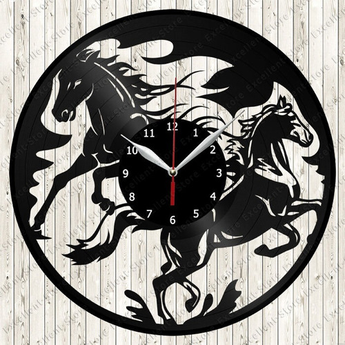 Reloj Corte Laser 2427 Animales Silueta De Dos Caballos