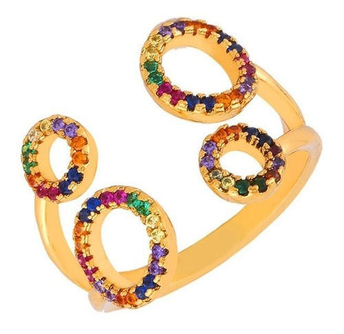 Anillo Ajustable De Círculos Arcoíris Con Circón