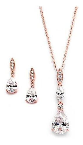 Mariell 14k Rose Gold Plated Teardrop Cz Collar Y Pendientes