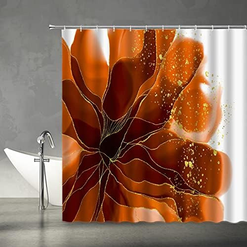 Edomgnih Cortina De Ducha Naranja, Arte Floral Abstracto, Pé