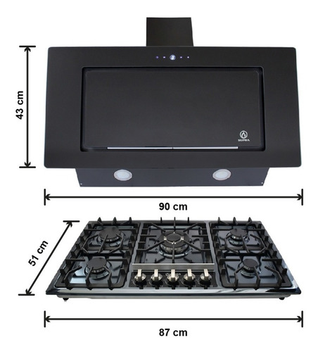 Parrilla Empotrable 5 Quemadores Supra Y Campana Pared 90cm