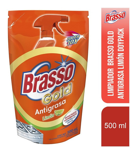 Limpiador Líquido Brasso Gold Antigrasa Limón Doy Pack 500ml