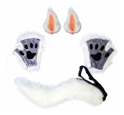 Disfraz Mujer - Haoan Wolf Fox Tail Clip De Orejas Y Guantes