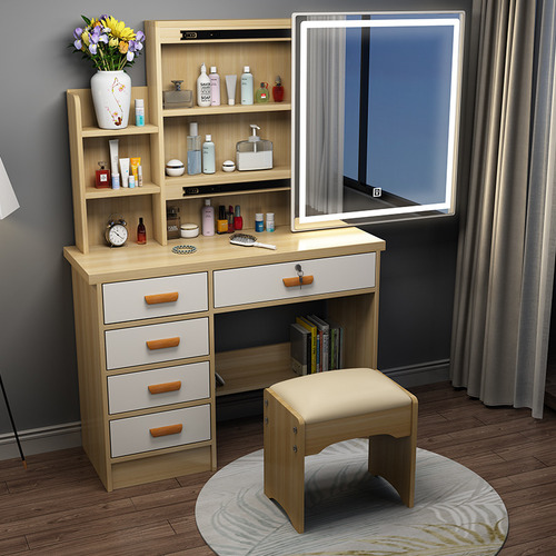Tocador De Dormitorio Incluye Tabur Con Espejo Led Moderno