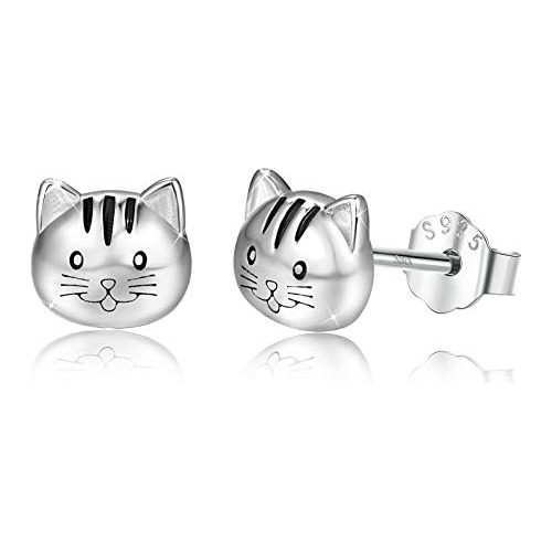 Pendientes De Gato De Plata Esterlina 925, Hipoalergénicos