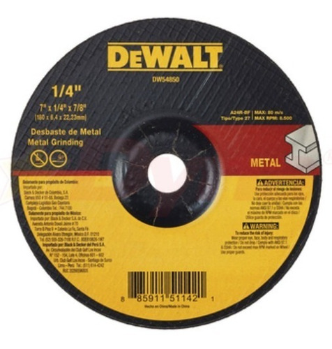 Disco Desbaste Esmerilar 7x1/4x7/8 Dw54850 Dewalt