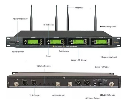 Proco Pr4000 Uhf Sistema De 4 Micrófonos Inalámbricos