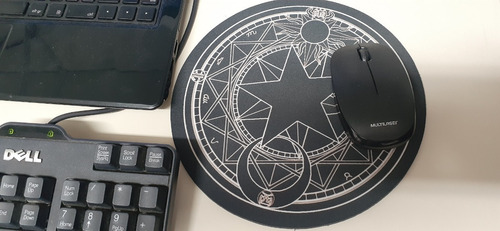Imagem 3 de 7 de Mouse Pad 22cm Em Neoprene Redondo Mandala Sakura Preto