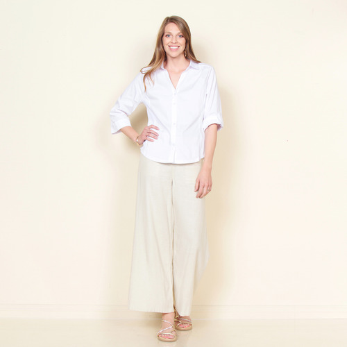 Blusa Wados Manga 3/4 Solido Abotonada En Delantero Con Rib