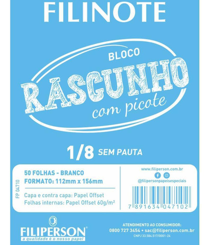 Bloco Para Rascunho Com Picote Sem Pauta 112x156 50fl 10