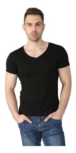 Camiseta Lisa Cuello V Para Hombre Slim Fit Ajustada Casual