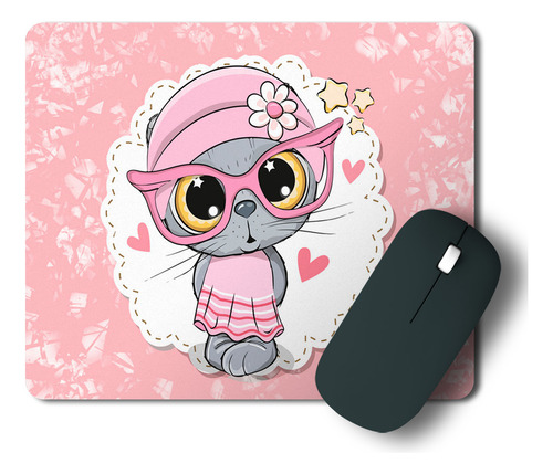 Mouse Pad Animalitos Tiernos Gato Con Lentes