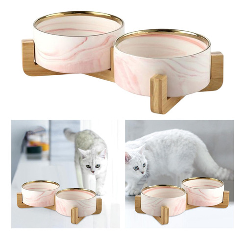 Cuencos Elevados De Cerámica Para Cuenco Doble Rosado