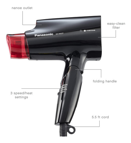 Secador De Pelo Compacto Panasonic Nanoe Para Un Cabello De