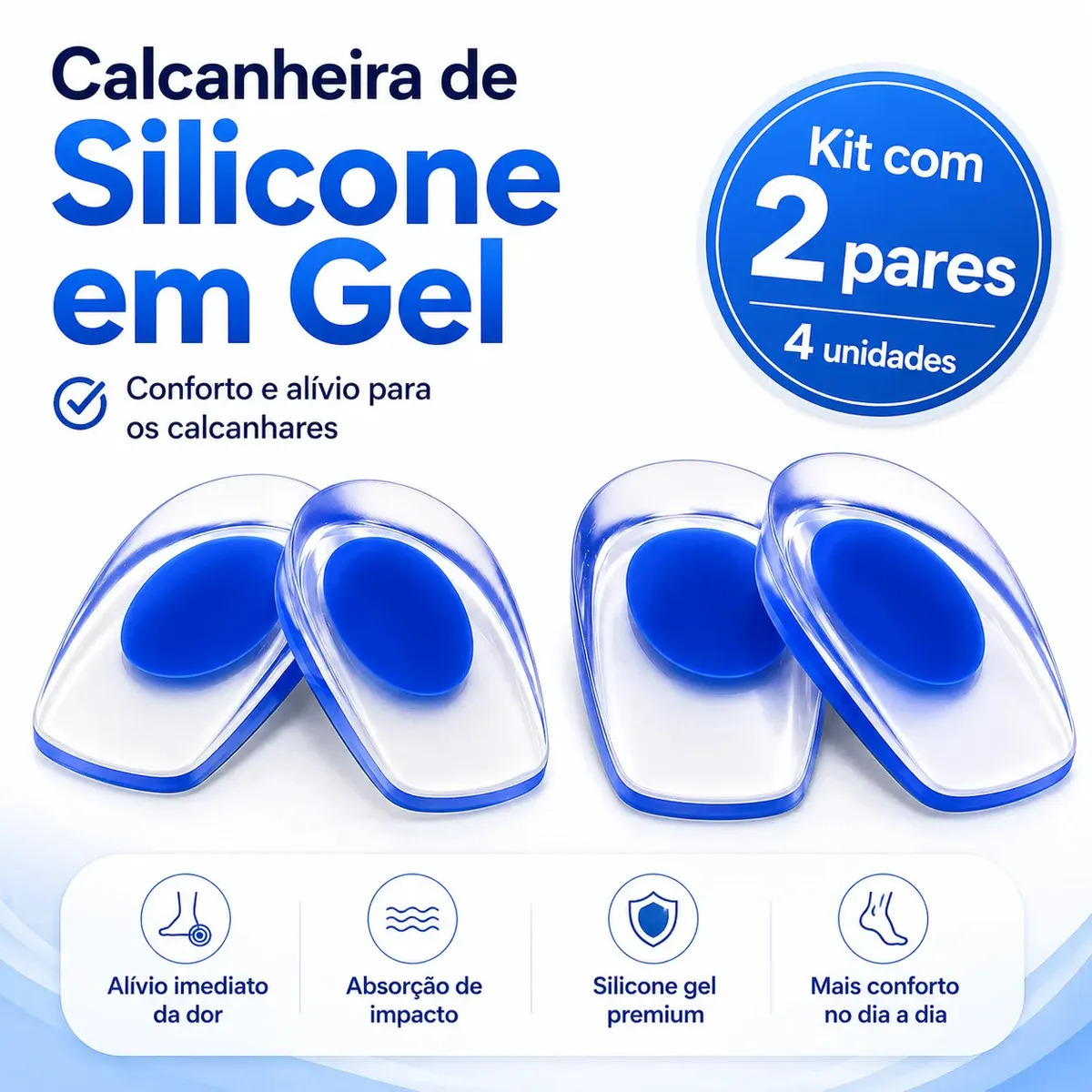 Kit 2 Pares Calcanheira Silicone Gel Esporão Fascite Dor Gurumania