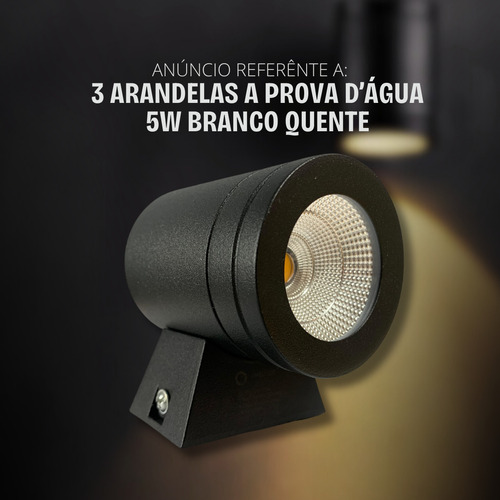 Kit 3 Arandelas 5w Sobrepor Externa Prova D'água Estrutura Preto